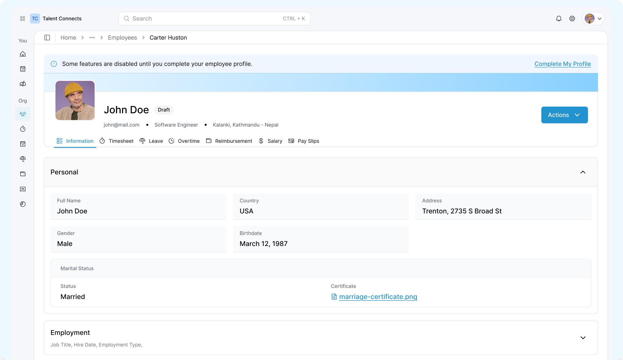 Employee Profile View